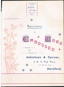 THE BRITISH PRINTER - A SPECIMEN EXAMPLE OF EMBOSSED PRINTING 1892 - HEREFORD - Picture 1 of 1