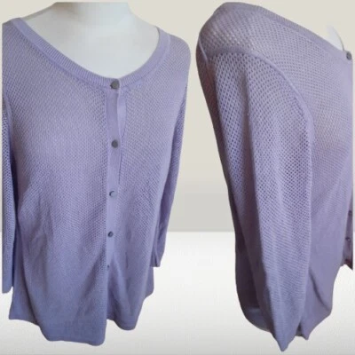 Cárdigan Coldwater Creek tejido abierto red de peces lavanda púrpura XL/14/seda Foto 1 de 4