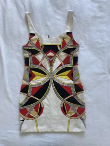 HUNT NO MORE Size 8 BEADED TRIBAL MINI WOMENS DRESS Red White Yellow Black - Picture 1 of 8