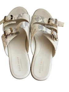 Sandalias Cole Haan Grand 360 blancas con estampado de serpiente de cuero en relieve ajustables 8,5 - Imagen 1 de 8