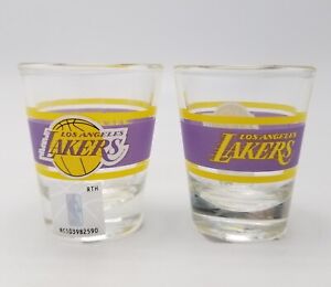 Los Angeles Lakers NBA 2 oz Shot Whiskey Glasses Qty 2 New Purple Yellow Striped