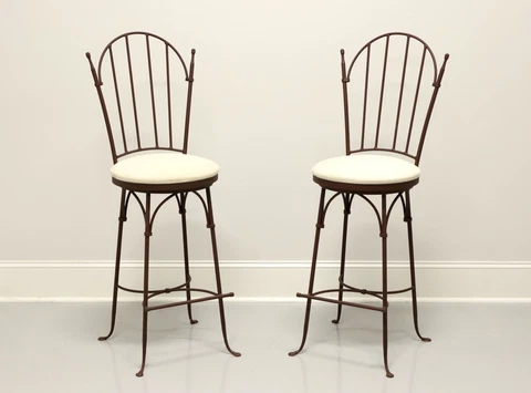 CHARLESTON FORGE Wrought Iron Shaker Arch Bar Height Swivel Stools - Pair E Cover