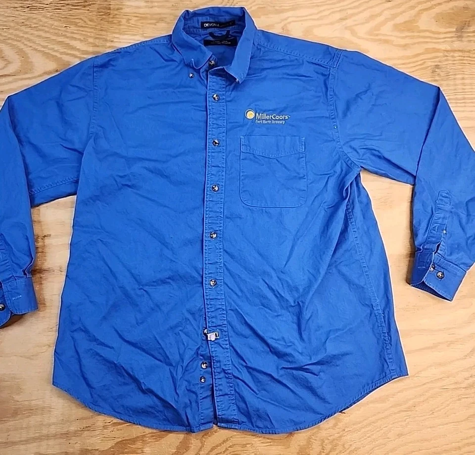 Miller Coors Fort Worth Logo Blue Twill Long Sleeve Button Down Shirt Mens Large - Image 1 of 4