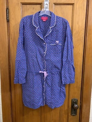 Victoria Secret one piece shirt pajama flannel cotton blue size M pre-owned - Image 1 of 4