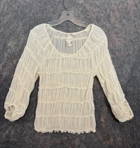 Blu Pepper Womens top Sz L Sheer Ruched Gathered Lace Elastic Romantic Feminine - Picture 1 of 13