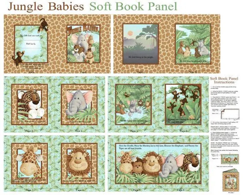 FABRIC TRADITIONS Jungle Babies Fabric 36" Panel Cut & Sew Story Book Cotton by Fabric Tradition