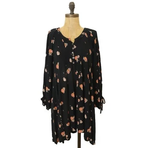 Top túnica Free People invierno sol talla XS negro multi floral muy relajado NUEVO B7 - Imagen 1 de 6