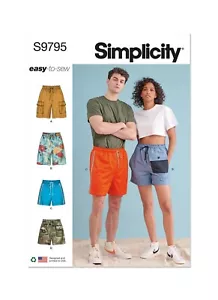 SIMPLICITY 9795 UNISEX SHORTS Sewing Pattern Sizes XS & XXL Skill level: EASY - Picture 1 of 12
