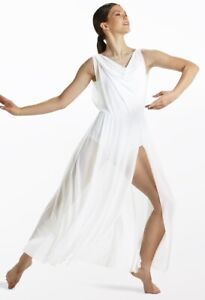 Dance  Costume Balera D10454 White Small Adult Contemporary Modern Mesh Sequin L