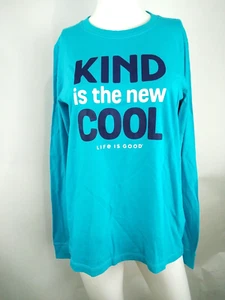 Life is Good Women L/S Crusher Tee Kind Is The New Cool Blue Medium 71926 - Picture 1 of 9