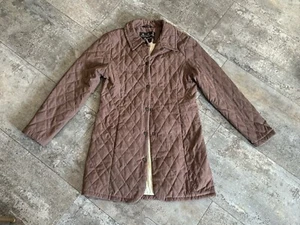 Barbour Shaped Microfiber Quilted Jacket Brown Women’s 6 Small Long - Picture 1 of 10