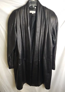 Abrigo Ssatori Mujer Cuero Suave Talla M Negro Midi Chal Cuello Bolsillos Y2K - Imagen 1 de 8