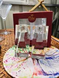 2 Palm Crystal Candle Holders 4in in Box used Very Good Prismatic - Picture 1 of 17