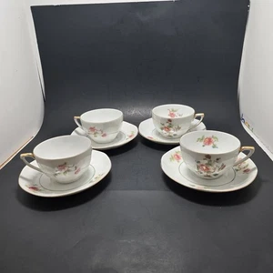 Set 4 tazze da tè e piattini Victoria Cecoslovacchia bordo oro floreale vintage - Foto 1 di 14