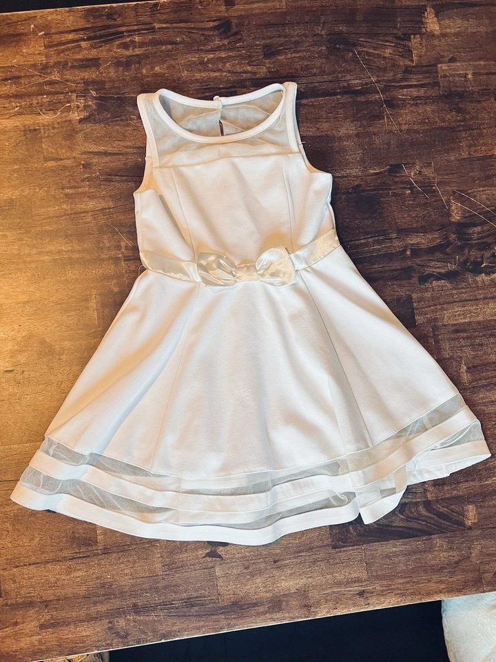 Vestido Calvin Klein Para Niñas Blanco Sin Mangas Fiesta Niña Flor Ocasión Especial 7 Foto 1 de 4