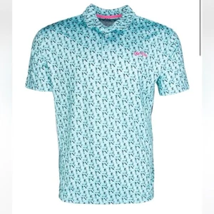 Old Row Pregamers Polo Printed Novelty Short Sleeve Mens Large Blue - Picture 1 of 10