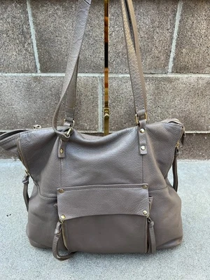 KOOBA Satchel Shoulder Bag Purse Women's Grey Crossbody Leather Zipper Brown - Image 1 of 4