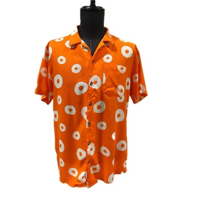 Sovereign Code Los Angeles Shirt L Orange Retro Circle Print Short Sleeve Button - Image 1 of 4