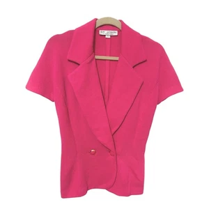 VTG St. John Marie Gray Womens Sweater Jacket 4 Hot Pink Santana Knit Button USA - Picture 1 of 12