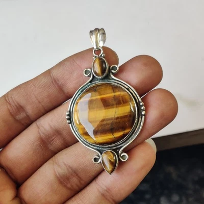 Colgante Ojo de Tigre Natural Plata de Ley 925 Envío Gratis Colgante PG8470 Foto 1 de 4
