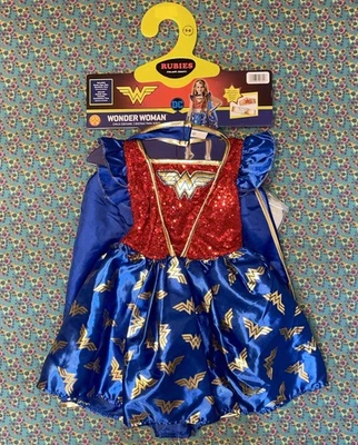 NUEVO CON ETIQUETAS RUBÍES Completo MUJER MARAVILLA Niñas 5/6 Pequeño DISFRAZ LENTEJUELAS SATINADAS Lámina Dorada Foto 1 de 3