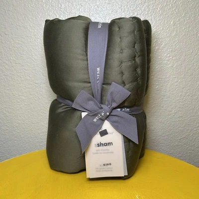 1 Nuevo con etiquetas West Elm Airy Algodón Voile Sólido Estándar Shams Celadon Verde Pick Stitch Foto 1 de 4