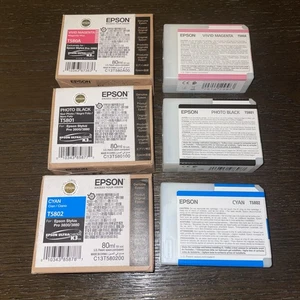 3 inchiostri ciano nero Epson Stylus Pro 3800 3880 originali mai usati T5801 T580A T5802 - Foto 1 di 3