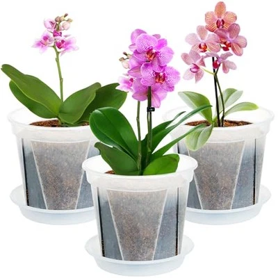 Plant Pots 7 inch Set of 3 Plastic Nursery Pots with 7 inch set of 3 Clear - Image 1 of 4