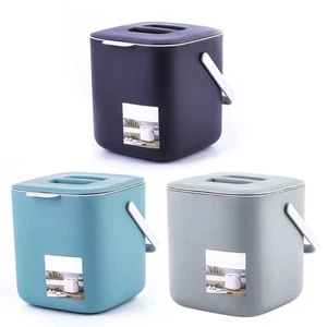 Portable 2 Tier Plastic Kitchen Waste Trash Can with Handle Compost Drainer Bin - Picture 1 of 11