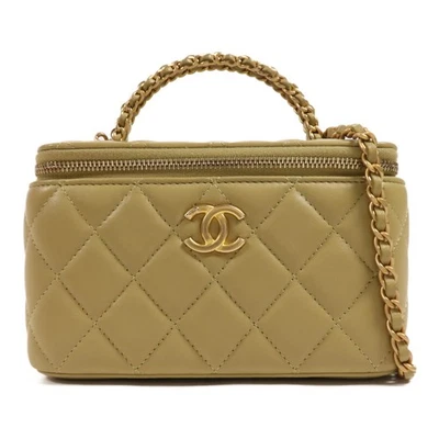 CHANEL CC GHW Vanity Case 2 Way Shoulder Handbag AP3315 Lambskin Leather Green - Image 1 of 4