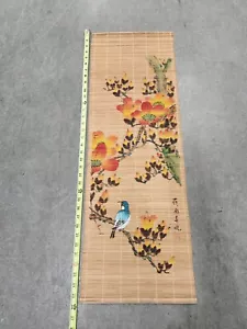 Rotolo di bambù asiatico vintage da appendere a parete uccellini dipinti a mano floreale - Foto 1 di 7
