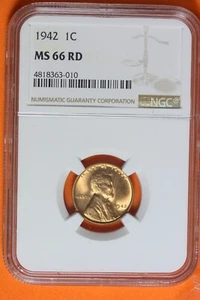 1942- NGC 1C MS66 RD LINCOLN WHEAT CENT #B40498 - Picture 1 of 2