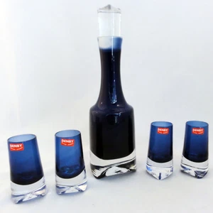 DENBY MILNOR MIDNIGHT BLUE SKOL Decanter & Glasses NEW NEVER USED made Sweden  - Picture 1 of 5