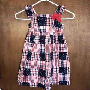 Girls Size 5T Gymboree Madras Dress Red White Blue Stars Stripes Patchwork USA - Picture 1 of 9