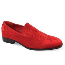 Mens Fire Red Embossed Velvet Dress Prom Wedding Loafer Shoe After Midnight 7017