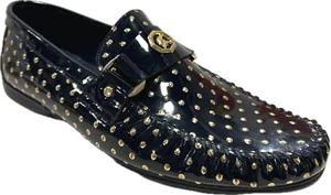 Sigotto Uomo Men's Slip On Navy Blue Patent Leather Loafers 5208 - Picture 1 of 4