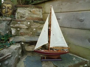 Model Yacht Brown Teak 62 cm On Stand Hand Made Wooden -maritime Ship Boat. - Picture 1 of 12