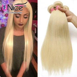 UNice 613 Blonde Peruvian Straight Virgin Hair Bundles 100% Human Hair Extension - Picture 1 of 14