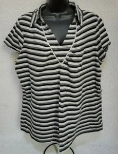 Route 66 Womens Shirt Top Blouse Size 2X Gray Black Striped - Picture 1 of 12