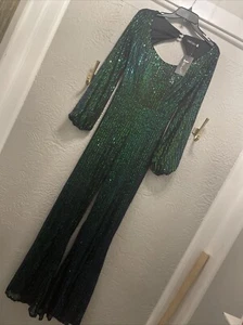 Mameluco mono Miss Ord nuevo con etiquetas manga larga negro lentejuelas flecos talla pequeña - Imagen 1 de 8