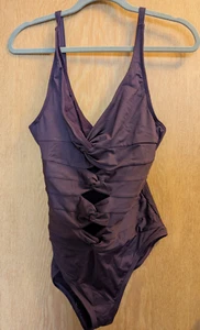 Carmen Marc Valvo Sz 10 Coastal Twist Loop Front Cut Out Mio Purple Swimsuit - Picture 1 of 9