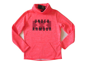 NWT Under Armour Funnel Neck Orange Graphic Twist Fleece Pullover Sweatshirt S