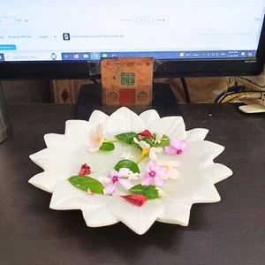 Marble Fruit, jewellery Bowl, 6"inch White Marble Lotus Bowl Handmade Home Décor - Picture 1 of 8