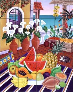 Fruit Tile Backsplash Raul del Rio Tropical Art Ceramic Mural POV-RR001 - Picture 1 of 5