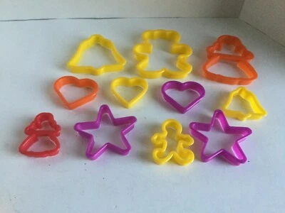  Lot 11 Cookie Cutters Plastic clay for kids  bells hearts bear stars  - Image 1 of 4