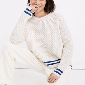 Madewell Pullover Pulli Crew Honeycomb Merino Baumwolle Streifenbesatz Oversized - Bild 1 von 13