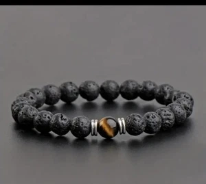 Lava Rock & Tiger Eye Bracelet Men Women Handmade Stone Beads Bracelet FAST SHIP - Picture 1 of 1