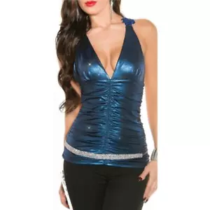 Sexy Fiesta Top con Tirantes Con Elegante Bordado Y Brillo Azul 34/36/38 #T1437 - Imagen 1 de 5