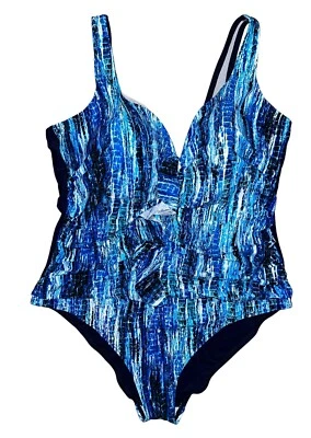 Avenue NUEVO Plus 20 1X Traje de Baño Estampado Azul Una Pieza Volantes Resort Vacaciones $100 Foto 1 de 3