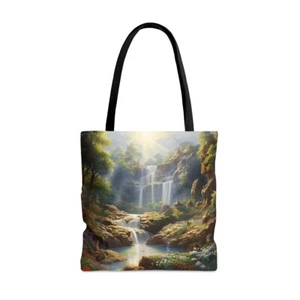 Tote Bag Reusable Bag Grocery Landscape Nature Waterfall Sunshine Trees River - Picture 1 of 13
